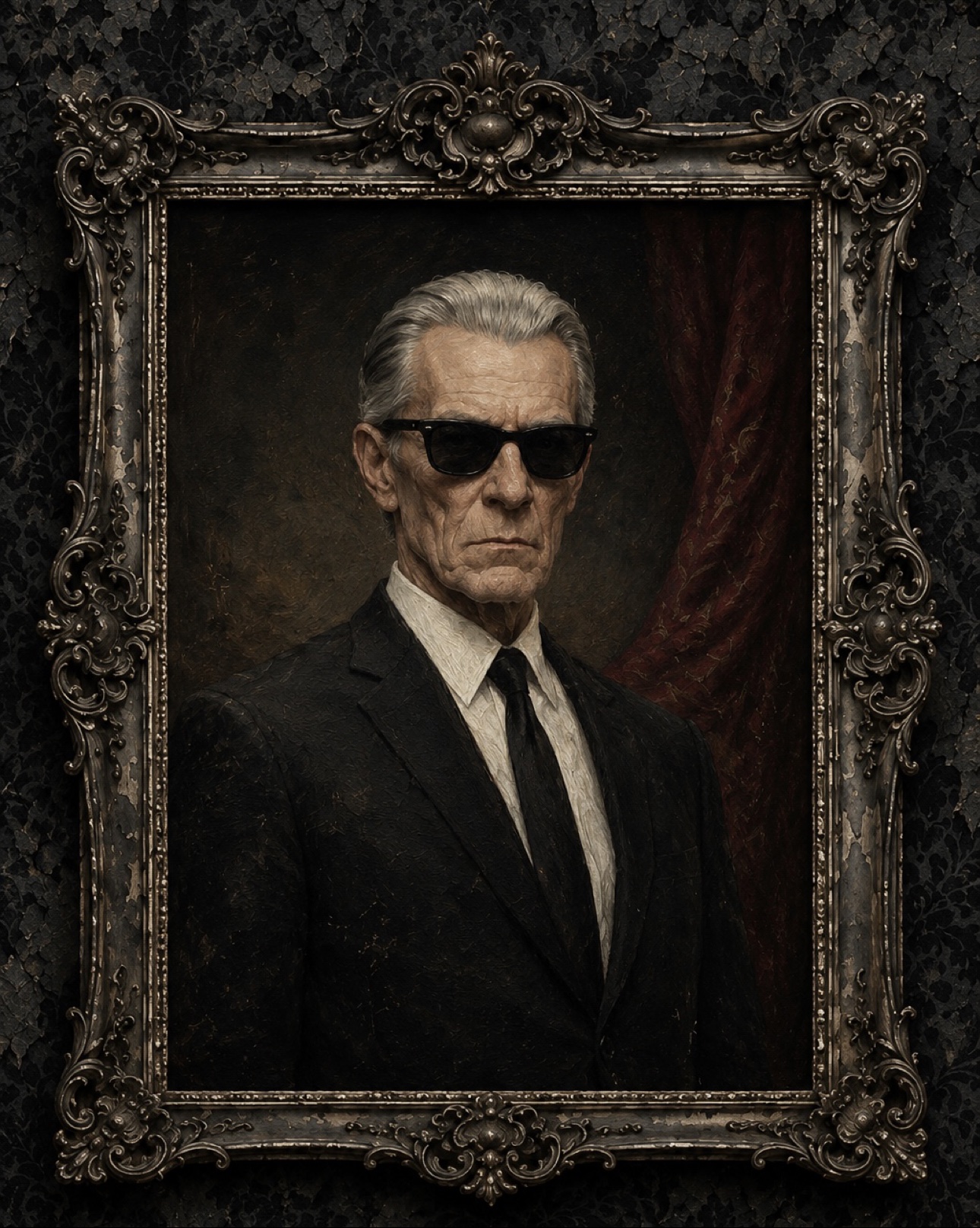 Oil portrait of Dutchmiller in an ornate Victorian frame